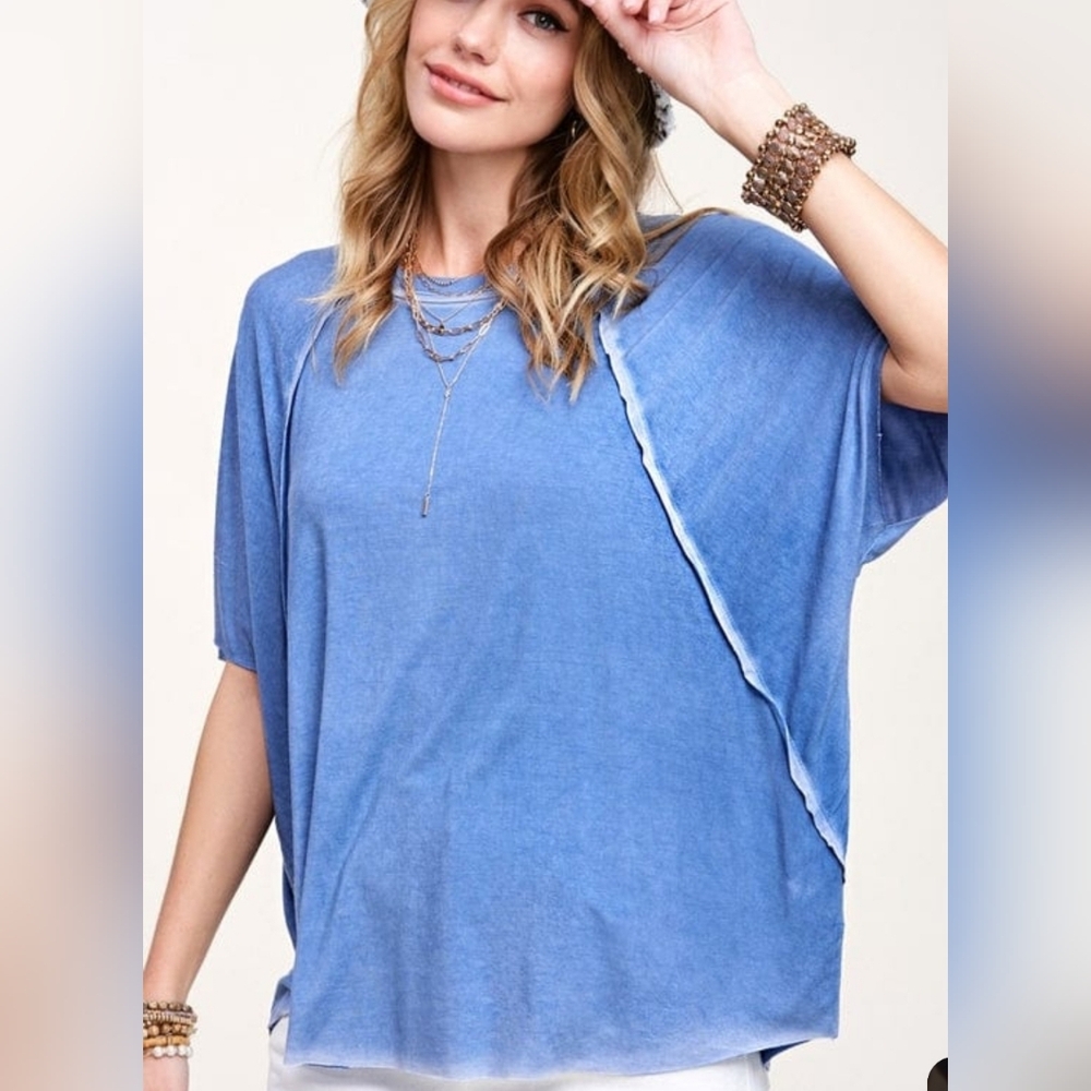 LA MIEL Blue Oversized Vintage Washed Comfy T-shirt Small,Med,Large NWT$49